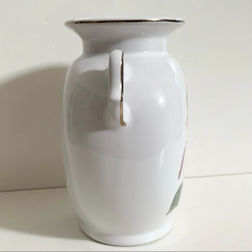 Vintage gold trim floral handle vase - Picture 10 of 17